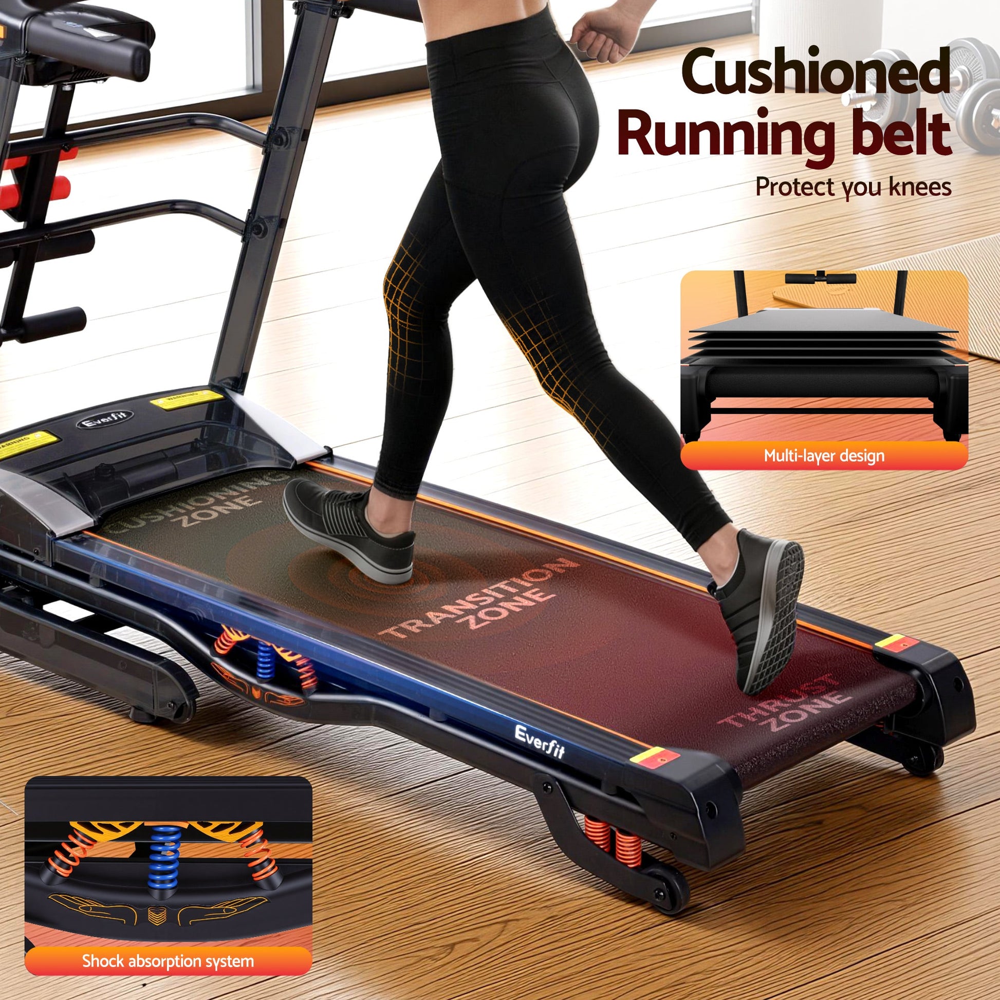 Everfit Treadmill Electric Home Gym Fitness Exercise Machine w/ Massager 480mm.