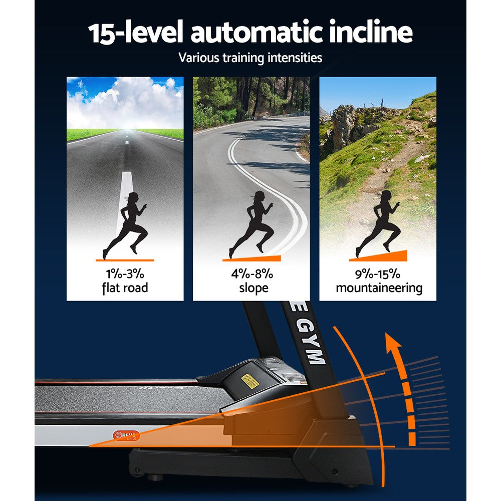 Everfit Treadmill Electric Auto Level Incline Home Gym Fitness Exercise 450mm.