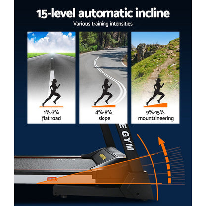 Everfit Treadmill Electric Auto Level Incline Home Gym Fitness Exercise 450mm.