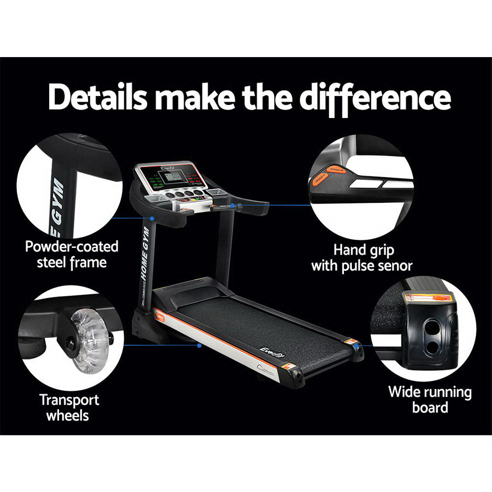 Everfit Treadmill Electric Auto Level Incline Home Gym Fitness Exercise 450mm.