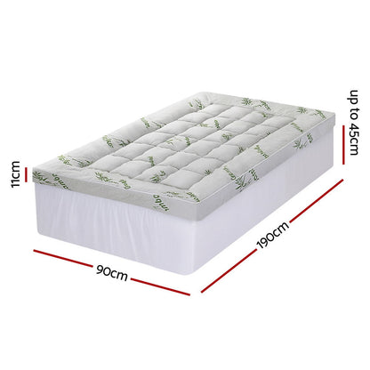 Giselle Bedding 1500GSM Pillowtop Mattress Topper Bamboo Mattress Pad for Back Pain Relief Washable 11cm Thick Bed Cover with 45cm Deep Pocket Single