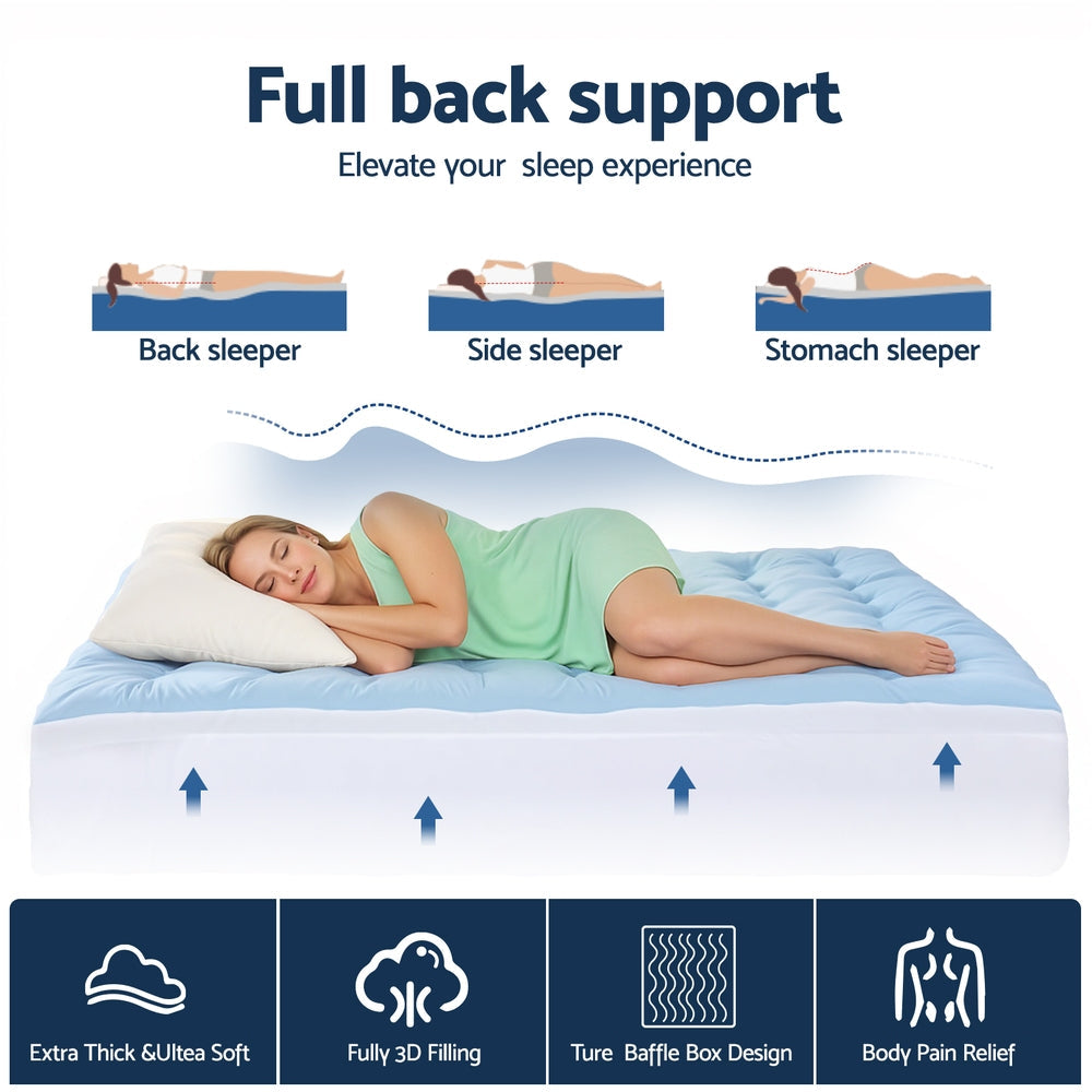 Giselle Bedding Pillowtop Mattress Topper 5cm Reversible Cooling & Soft Coral Fleece Pad for Back Pain Relief, Washable Skin-friendly Bed Protector with 45cm Deep Pocket Queen