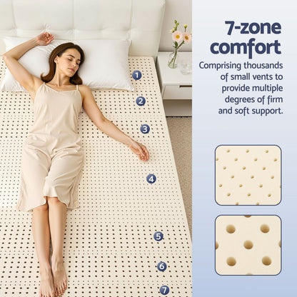 Giselle Bedding Natural Latex Mattress Topper, 7-Zone Pressure Relief Bed Pad for Back Pain, Ice Silk Cooling Cover for Hot Sleepers, 5cm Firm Support, Queen