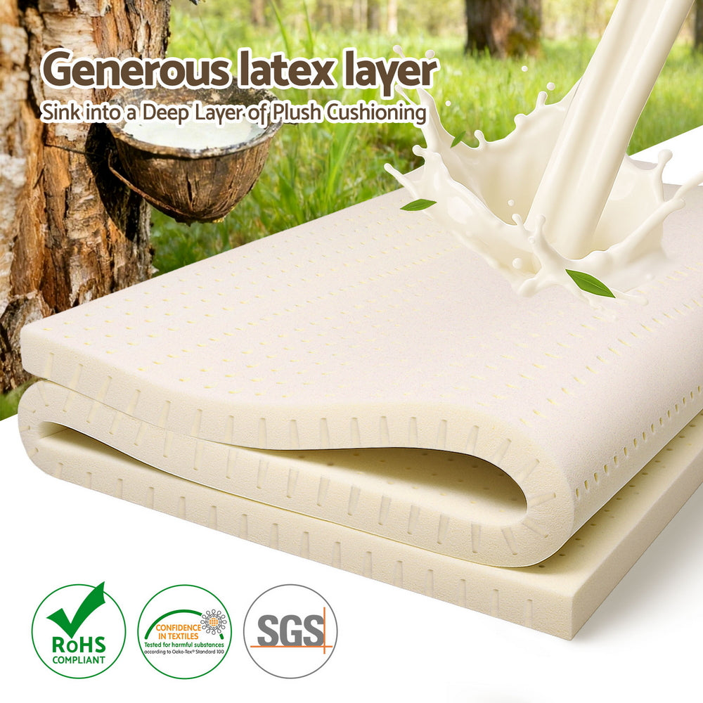 Giselle Bedding Latex Mattress Topper, 5cm Thick Cooling Bed Pad for Side Sleepers Pain Relief, 7 Zone Foldable Mat with Washable Cover for Guest Room Bedroom Single