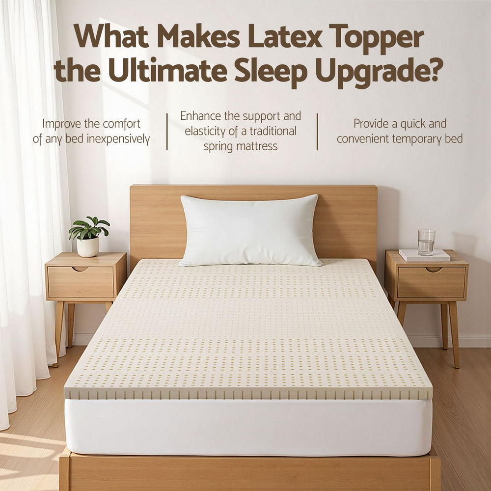 Giselle Bedding Latex Mattress Topper, 5cm Thick Cooling Bed Pad for Side Sleepers Pain Relief, 7 Zone Foldable Mat with Washable Cover for Guest Room Bedroom Single