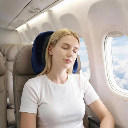 Wanderlite Travel Pillow for Airplanes Memory Foam Neck Pillows for Traveling, Soft & Washable Cover with Storage Bag, Portable Plane Accessories for Airplanes Offices Cars, Blue