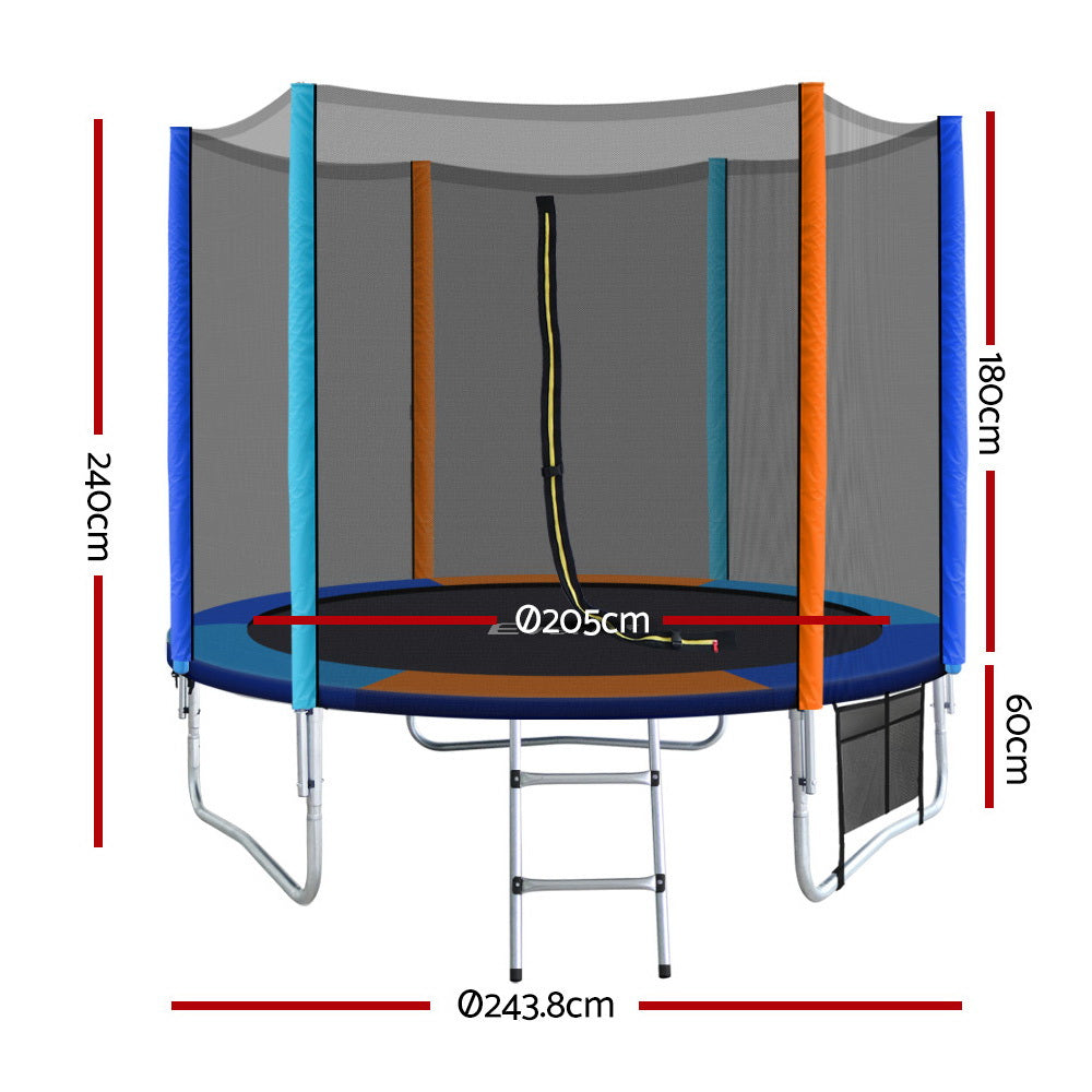 Everfit 8FT Trampoline for Kids w/ Ladder Enclosure Safety Net Pad Gift Round.