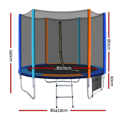 Everfit 8FT Trampoline for Kids w/ Ladder Enclosure Safety Net Pad Gift Round.