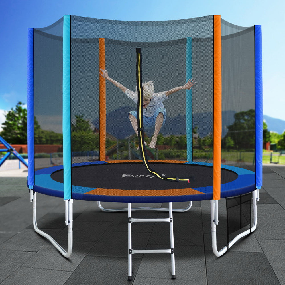 Everfit 8FT Trampoline for Kids w/ Ladder Enclosure Safety Net Pad Gift Round.