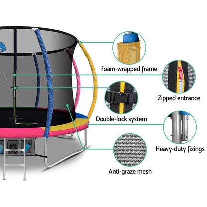 Everfit 10FT Trampoline for Kids w/ Ladder Enclosure Safety Net Rebounder Colors.