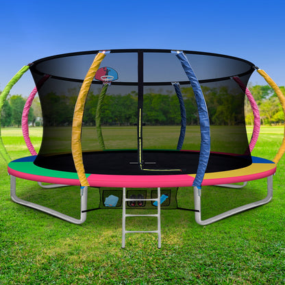 14ft Trampoline Everfit Kids Trampoline Rebounder w/ Ladder Basketball Hoop.