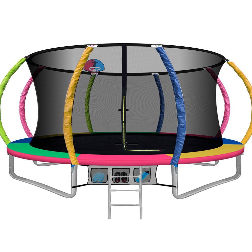 14ft Trampoline Everfit Kids Trampoline Rebounder w/ Ladder Basketball Hoop.