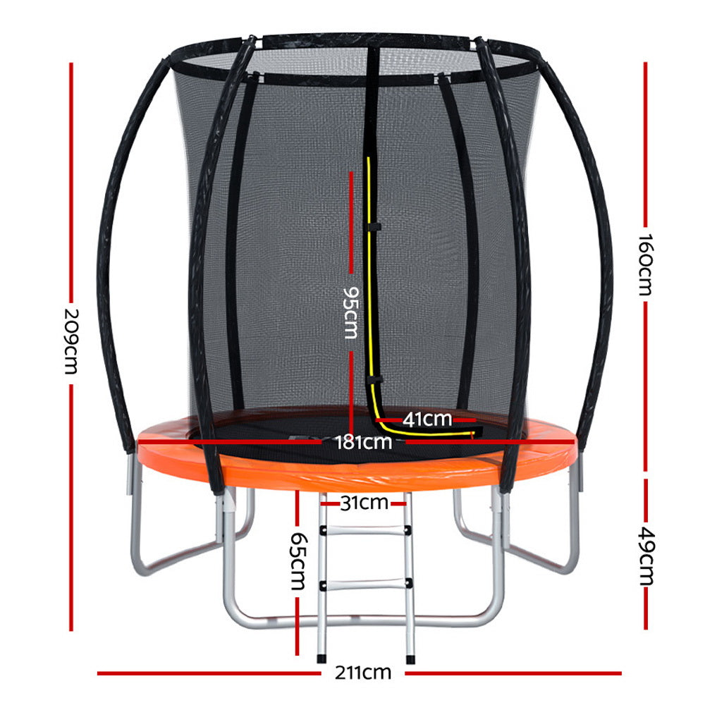 Everfit 6FT Trampoline for Kids w/ Ladder Trampoline Enclosure Safety Net Rebounder Orange.