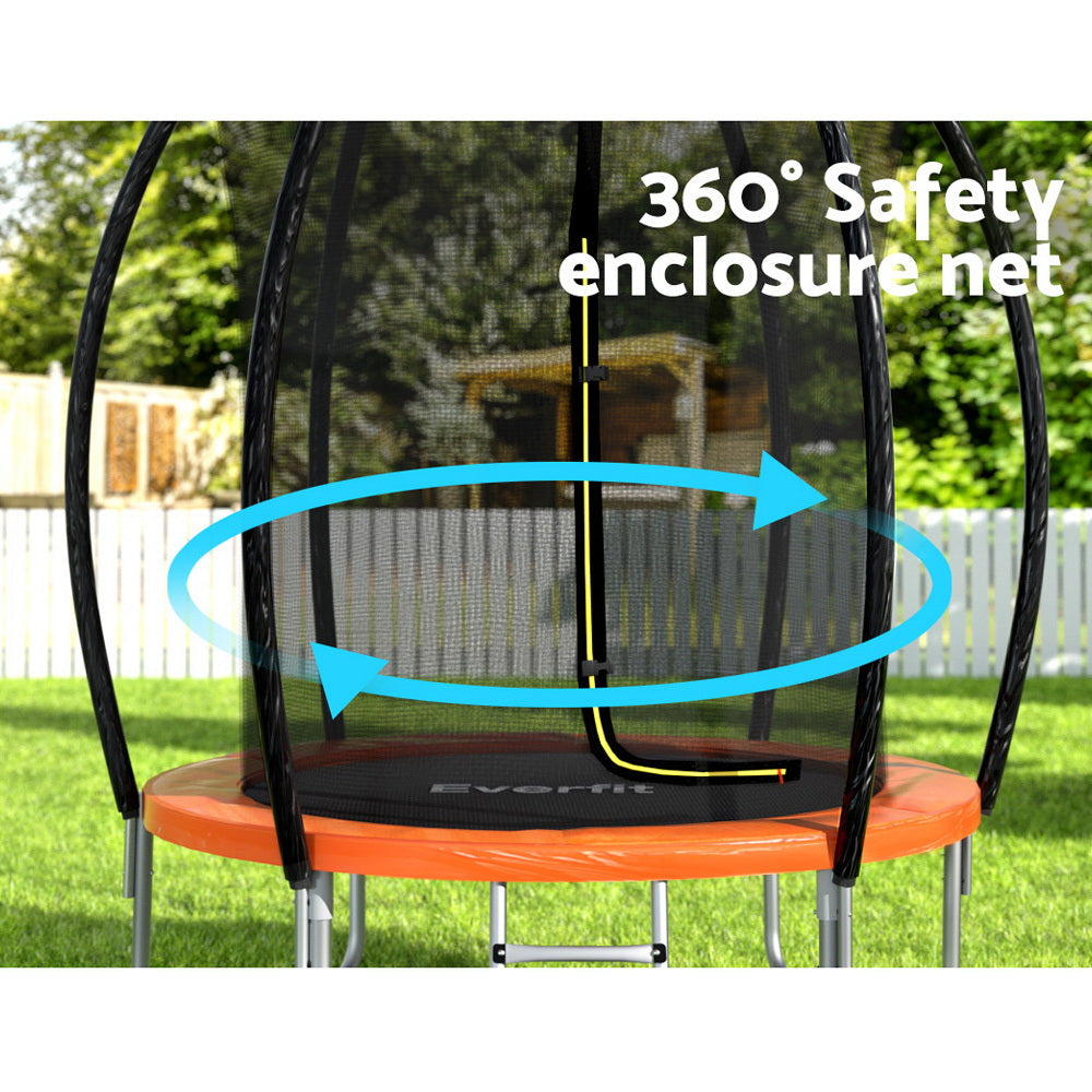 Everfit 6FT Trampoline for Kids w/ Ladder Trampoline Enclosure Safety Net Rebounder Orange.