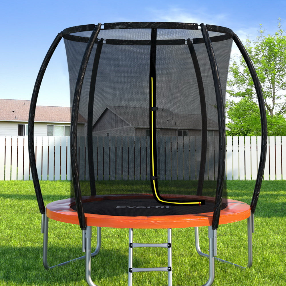 Everfit 6FT Trampoline for Kids w/ Ladder Trampoline Enclosure Safety Net Rebounder Orange.