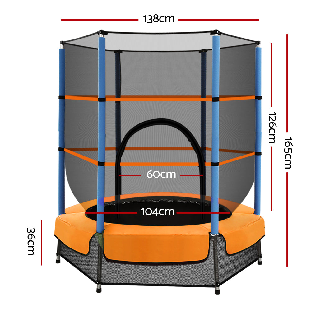 Everfit 4.5FT Trampoline for Kids Trampoline w/ Enclosure Safety Net Rebounder Gift Orange.