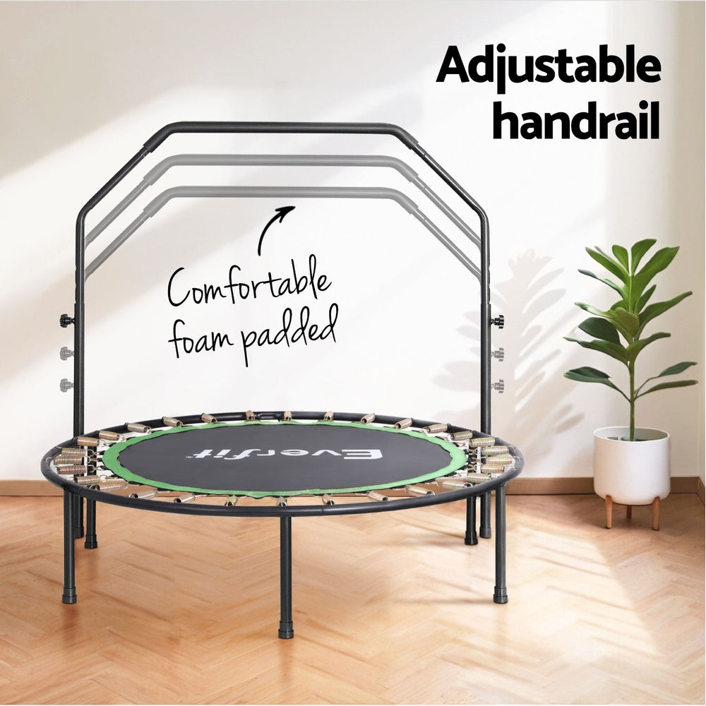 Everfit 48inch Round Fitness Trampoline Rebounder Adjustable Handrail Green.