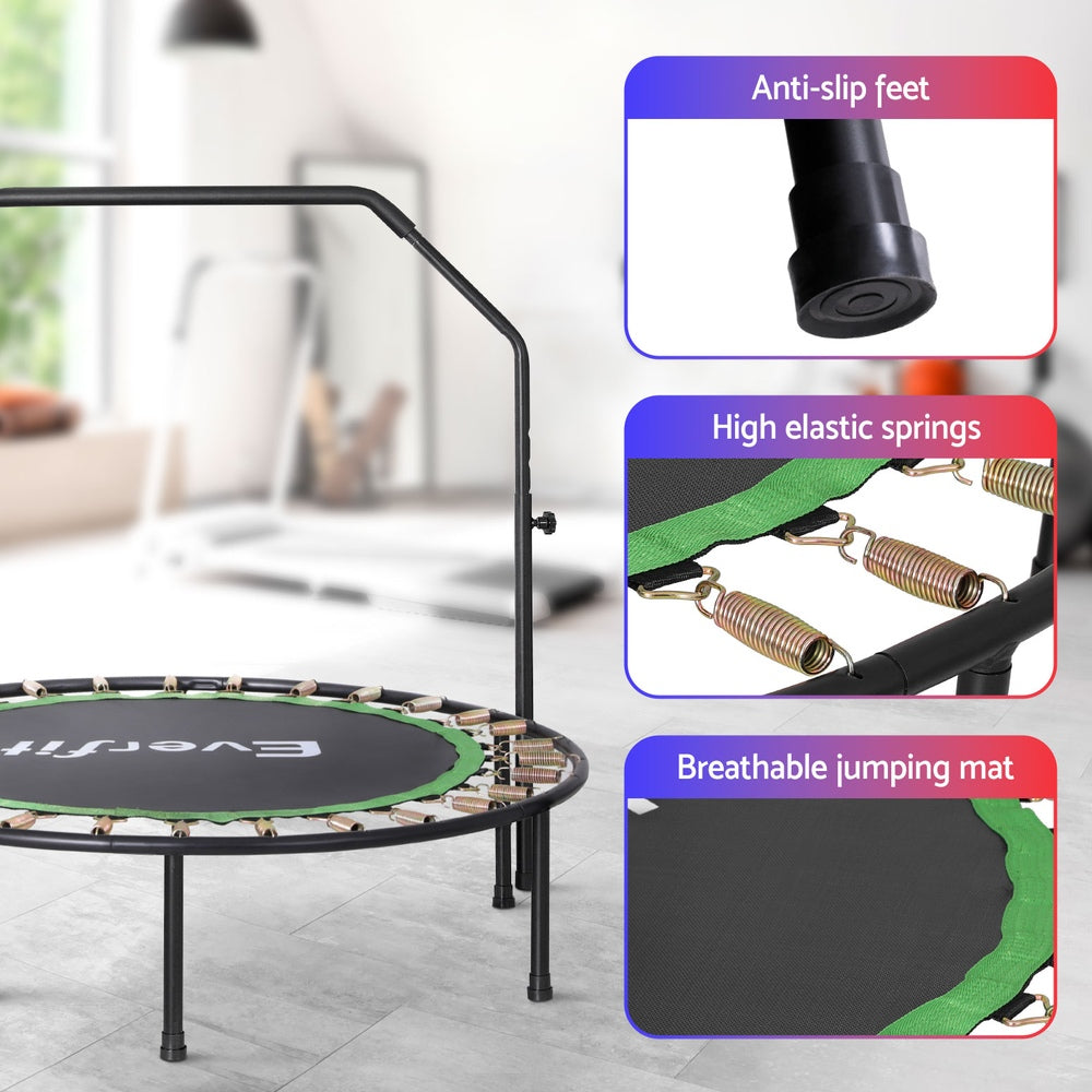 Everfit 48inch Round Fitness Trampoline Rebounder Adjustable Handrail Green.