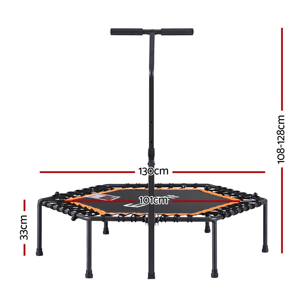 Everfit 51inch Hexagon Fitness Trampoline Rebounder Adjustable Handrail Orange.
