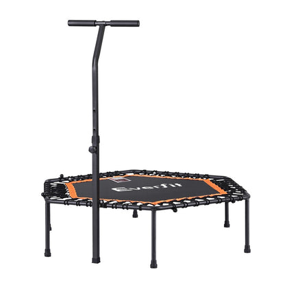 Everfit 51inch Hexagon Fitness Trampoline Rebounder Adjustable Handrail Orange.