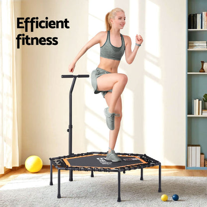 Everfit 51inch Hexagon Fitness Trampoline Rebounder Adjustable Handrail Orange.