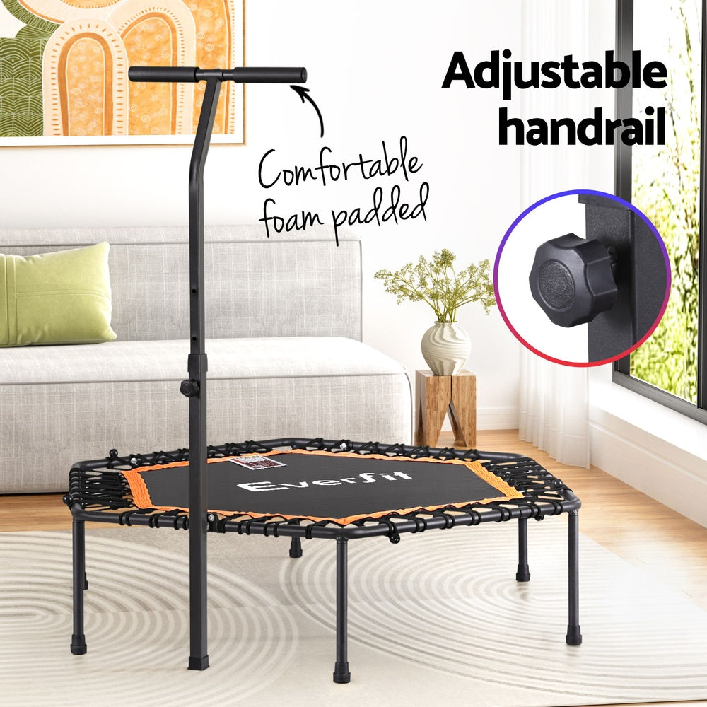 Everfit 51inch Hexagon Fitness Trampoline Rebounder Adjustable Handrail Orange.