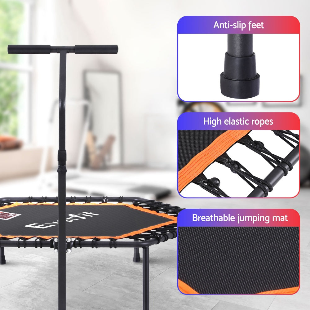 Everfit 51inch Hexagon Fitness Trampoline Rebounder Adjustable Handrail Orange.