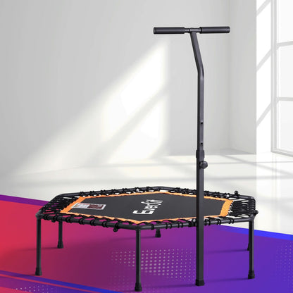 Everfit 51inch Hexagon Fitness Trampoline Rebounder Adjustable Handrail Orange.
