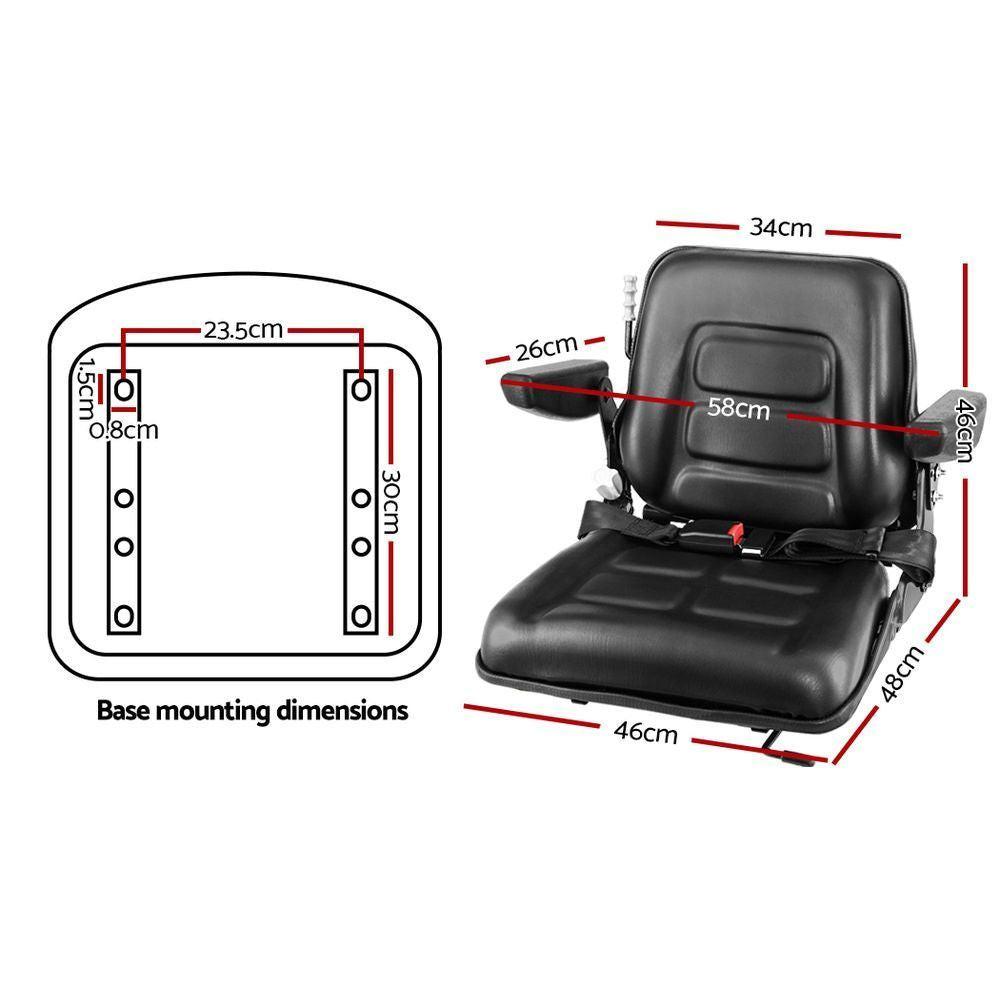 Giantz Tractor Seat Forklift Excavator Universal Suspension Armrest Truck Chair.