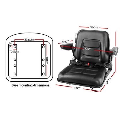 Giantz Tractor Seat Forklift Excavator Universal Suspension Armrest Truck Chair.