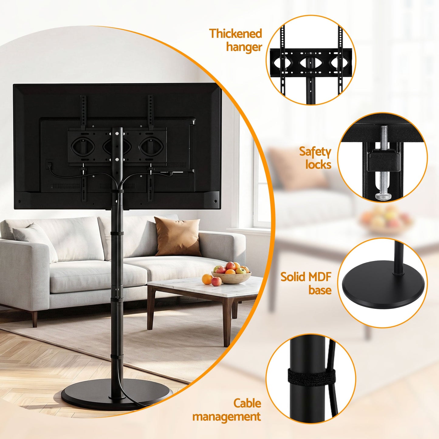 Artiss 32-55 Inch Mobile TV Stand with Wheels Height & Tilt Adjustable Floor Mount