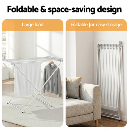Devanti Heated Towel Rail Electric Clothes Airer Foldable Drying Rack 8 Bars