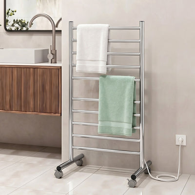 Devanti 10-Bar Freestanding Heated Towel Rail 3-5 Mins Fast Heating Electric Towel Warmer for Bathroom Winter Drying Stainless Steel Plug In 100W
