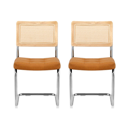 Artiss Dining Chairs Set of 2 PU Leather Rattan Cantilever Brown
