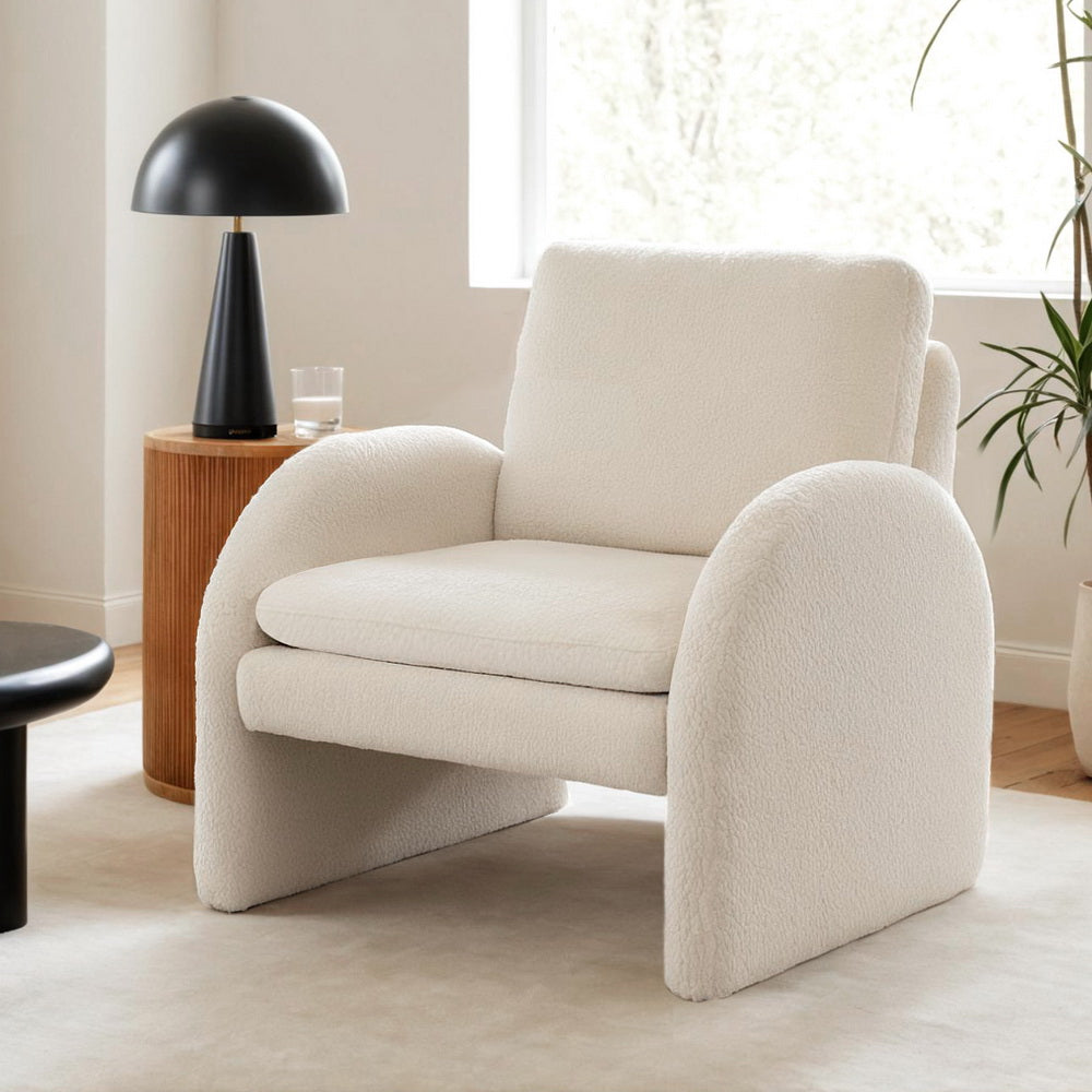 Artiss Armchair Accent Chair Lounge Tub Sofa Couch Curved Arm Seat Boucle White