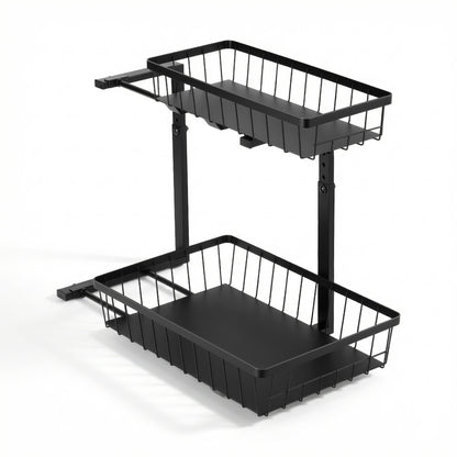 Artiss Under Sink Organizer Storage with 2 Slide Out Drawers 5 Adjustable Height Bathroom Kitchen Cabinet Black