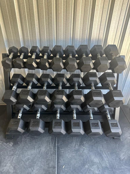 11 Pairs Hex Dumbbells PLUS Dumbbell Rack (385 kg | 5kg-30kg | 1.3m 3-tier Rack)