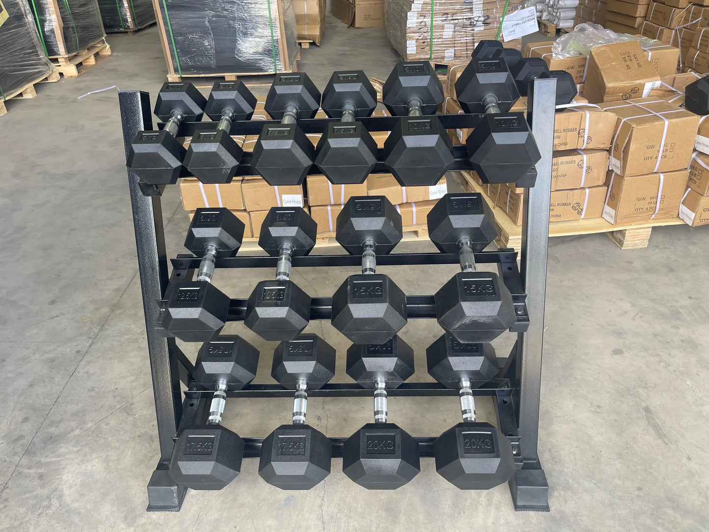 7 Pairs Hex Dumbbells PLUS Dumbbell Rack (280 kg | 5kg-35kg | 1.1m 3-tier Rack)