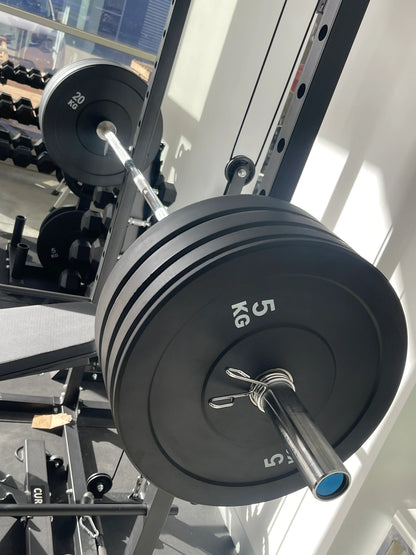 Black Olympic Bumper Plates - 100kg kit PLUS Olympic Barbell (2.2m | 20kg)
