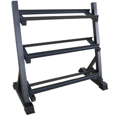 Curve Fitness Three-Tier Dumbbell Rack (110cm wide).