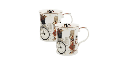 Fine Bone China Cat Couple Mug Set (415ml, Embossed) – Gift‑Ready