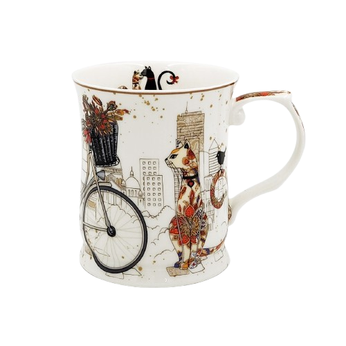 Fine Bone China Cat Couple Mug Set (415ml, Embossed) – Gift‑Ready