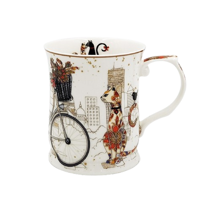 Fine Bone China Cat Couple Mug Set (415ml, Embossed) – Gift‑Ready