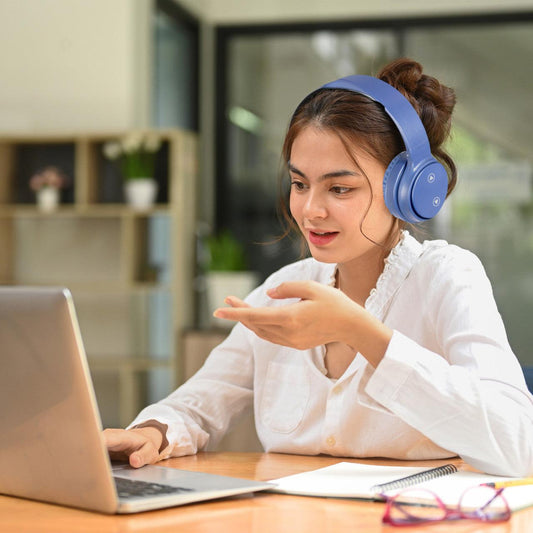 Laser Foldable Bluetooth Headphones with Mic - Navy Blue.