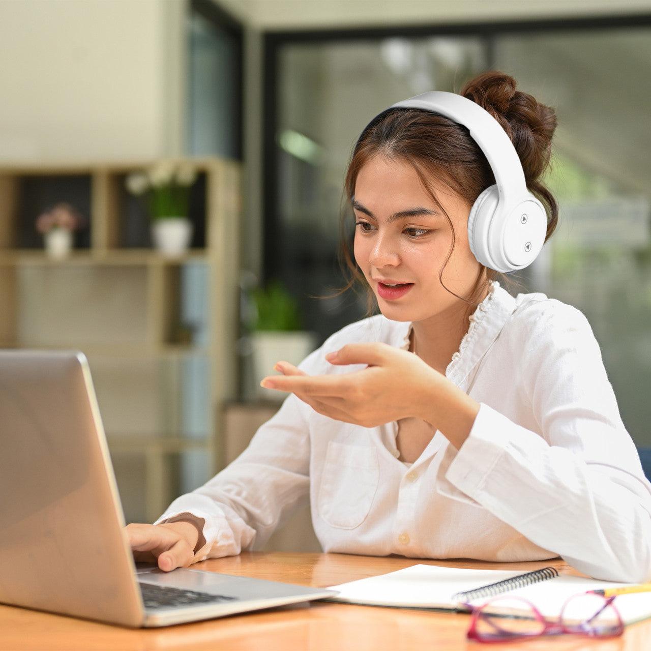 Laser Foldable Bluetooth Headphones with Mic Bright White.