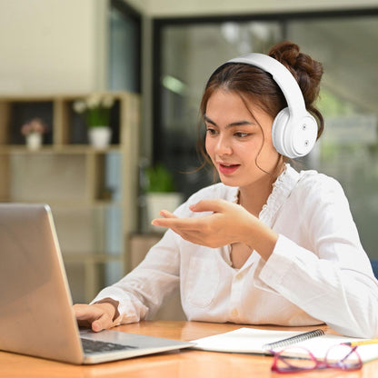 Laser Foldable Bluetooth Headphones with Mic Bright White.