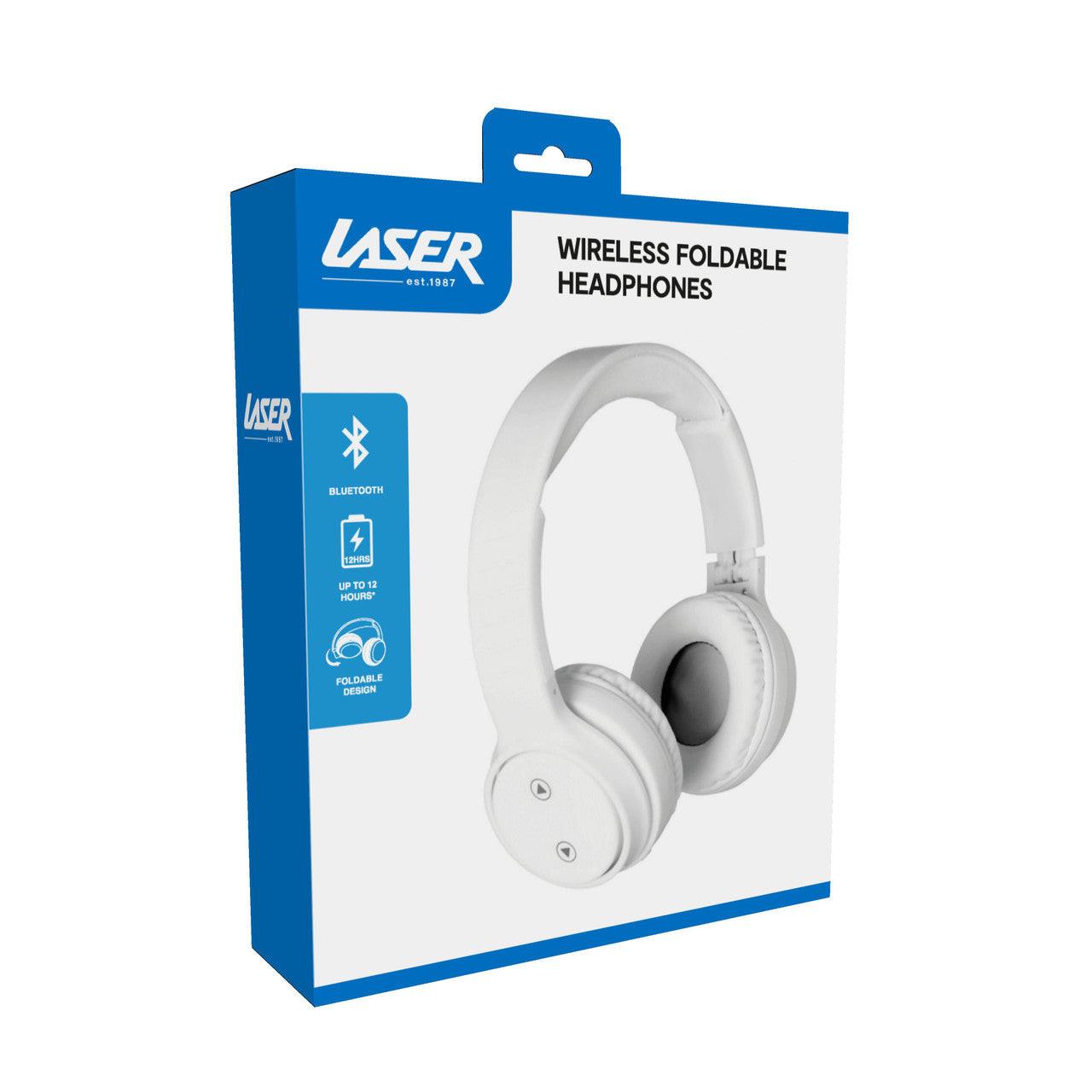 Laser Foldable Bluetooth Headphones with Mic Bright White.