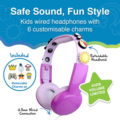 Laser Kids Wired Headphones with Charms Pink