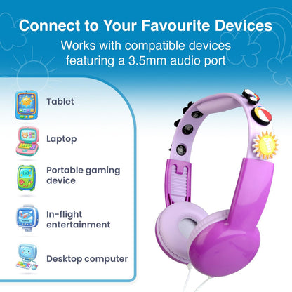 Laser Kids Wired Headphones with Charms Pink