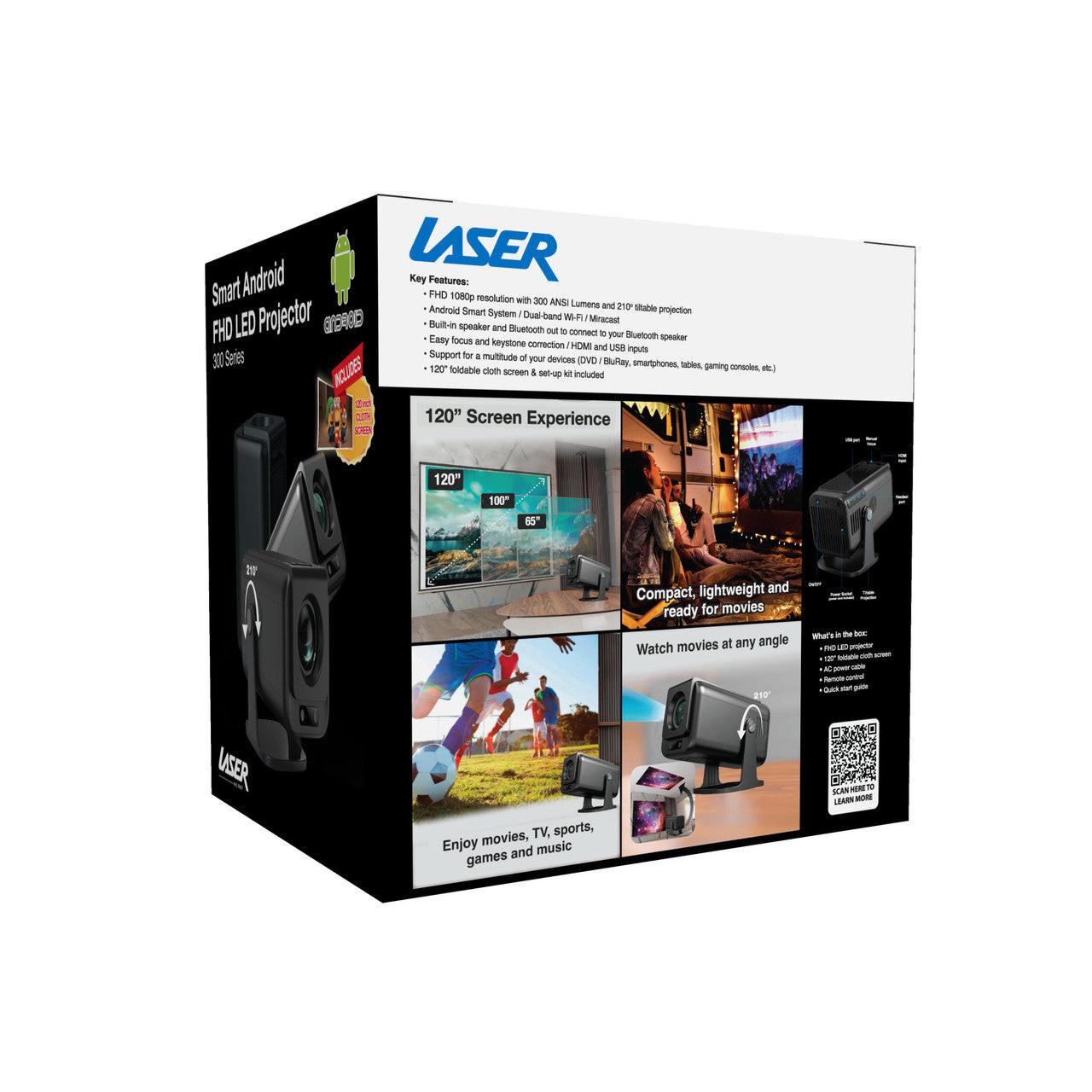 Laser 1080p Android Multi-Angle LED Projector Black.